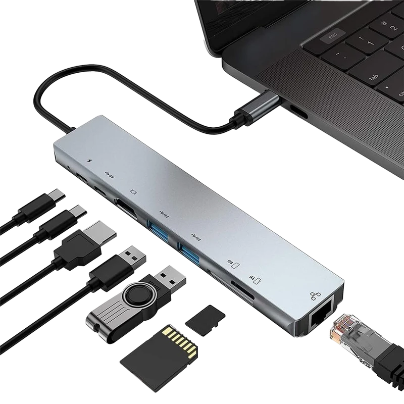 UExtend - 8 In 1 Multiport USB-C HUB 4K HDMI USB 3.0 Adapter