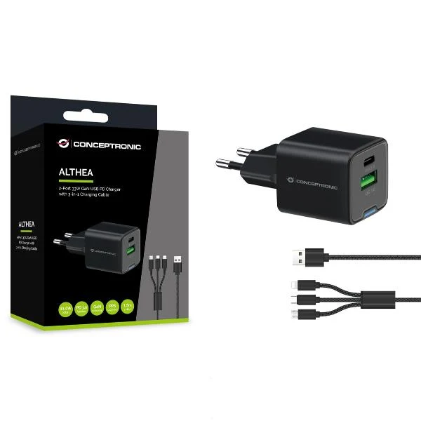 Conceptronic ALTHEA16B Caricabatterie per dispositivi mobili Universale Nero AC Ricarica rapida Interno