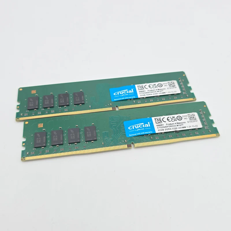 Crucial 64GB DDR4, 3200MHz, CL22, UDIMM Desktop Memory RAM (2x32GB)