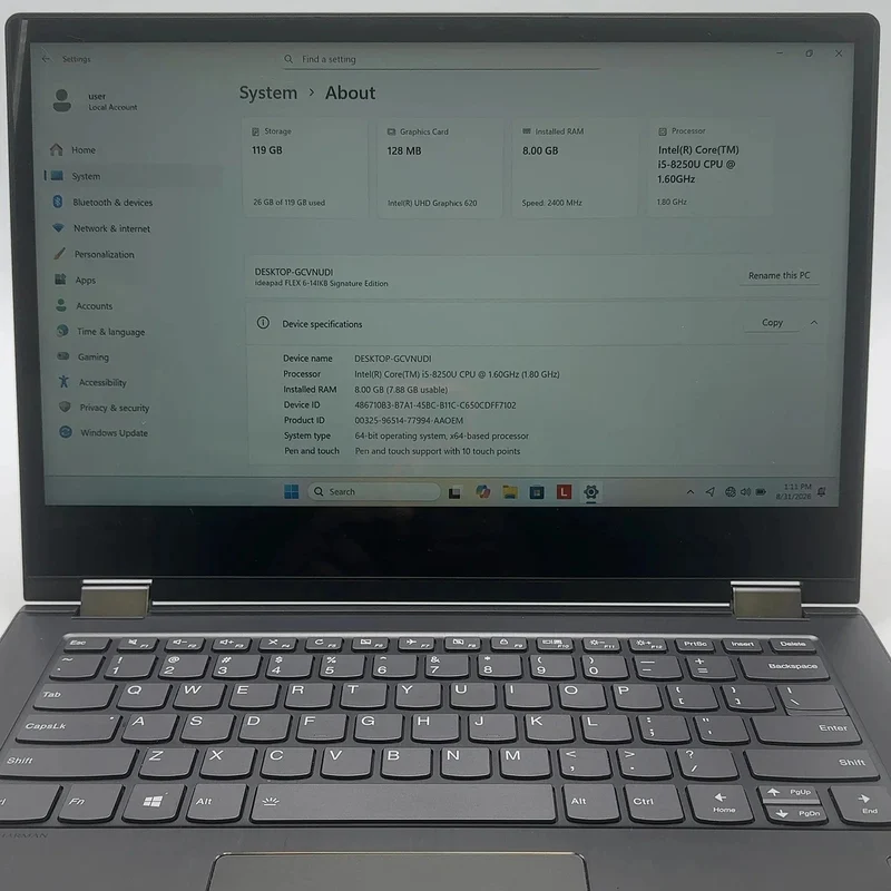 Lenovo Ideapad Flex 6-14IKB 81EM 14" Laptop Intel Core i5-8250U @ 1.80GHz (8GB RAM, 128GB SSD) Windows 11