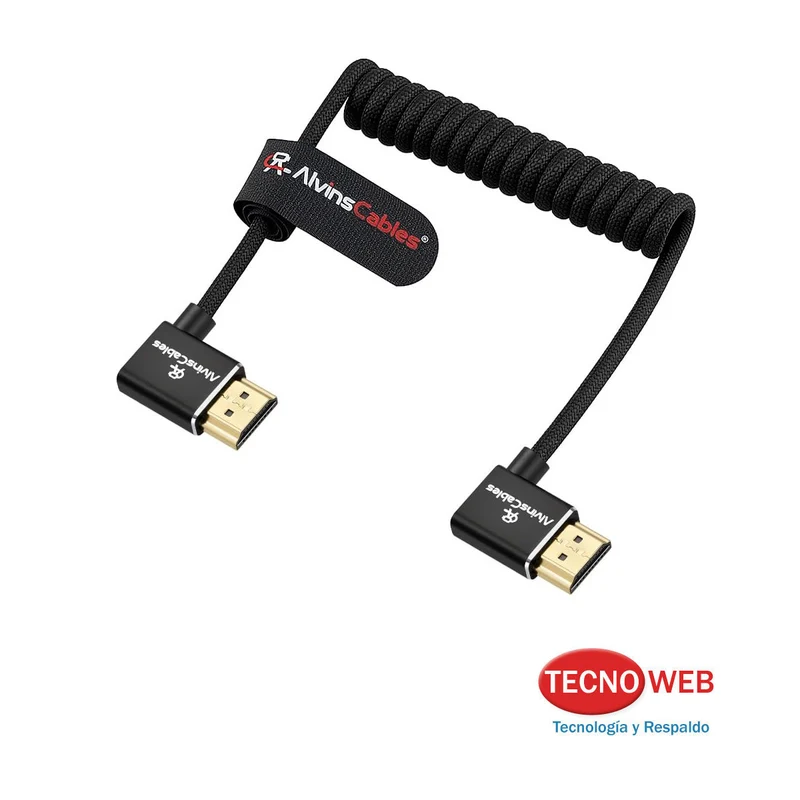 Cable HDMI a HDMI 2.1 en Espiral y Angulo 90° 20 a 45 cm Alvins