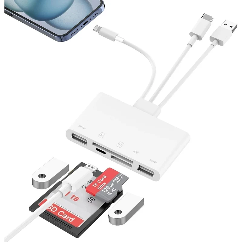 5-in-1 SD Card Reader Memory Card Reader USB 3.0 OTG Adapter For iPhone, iPad