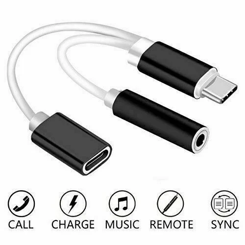 2-in-1 Type USB-C to 3.5mm Headphone Jack Adapter For Audio Charging