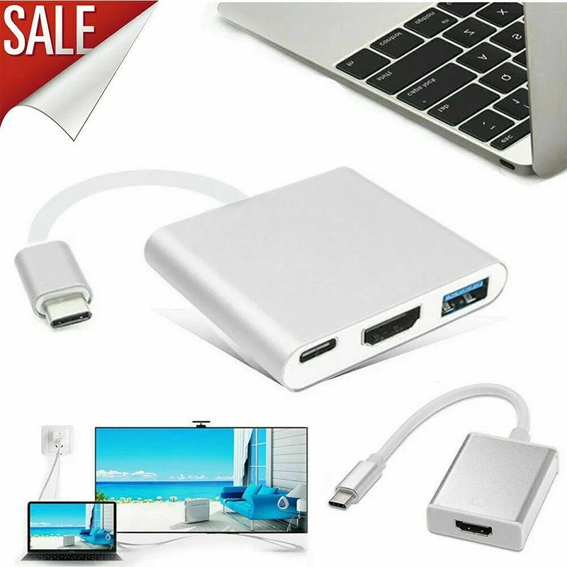 3-in-1 Type USB-C HDMI Charger Cable Adapter USB-C Tablet Phone Device