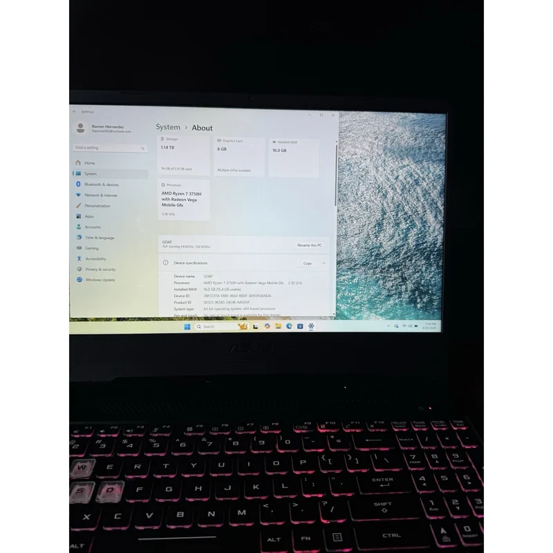 ASUS TUFF GAMING Laptop FX505DU-EB74, 15.6" 120Hz IPS display, AMD Ryzen 7 3750h @ 2.3GHz (16GB RAM, 256GB SSD + 1TB HDD) Nvidia Geforce GTX 1660 TI, RGB Keyboard, Windows 11 Gaming Laptop