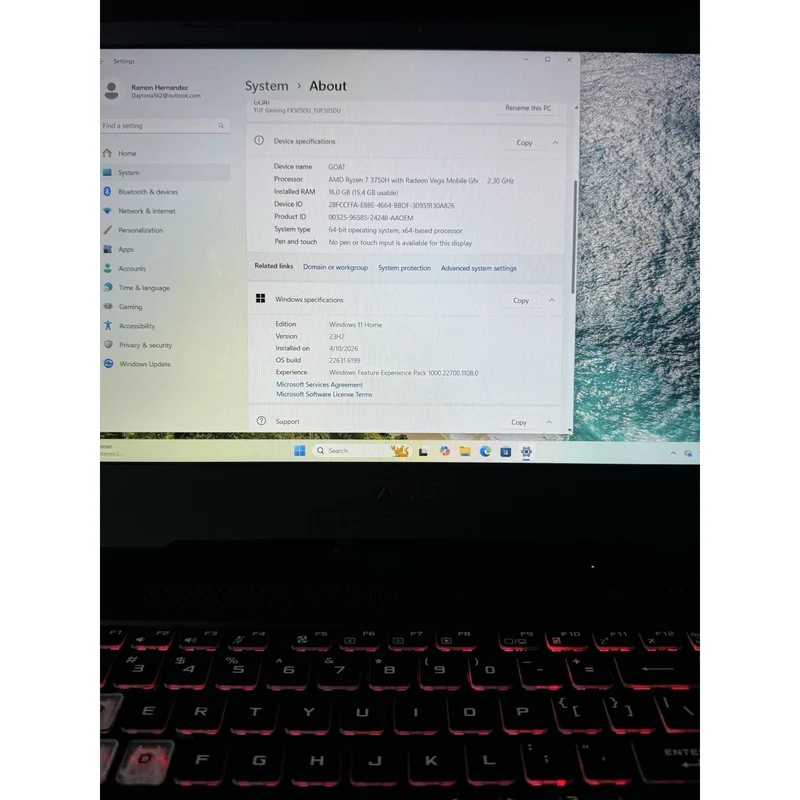 ASUS TUFF GAMING Laptop FX505DU-EB74, 15.6" 120Hz IPS display, AMD Ryzen 7 3750h @ 2.3GHz (16GB RAM, 256GB SSD + 1TB HDD) Nvidia Geforce GTX 1660 TI, RGB Keyboard, Windows 11 Gaming Laptop