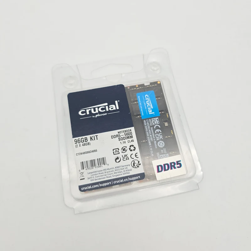 Micron Crucial 96GB DDR5, 5600MHz, CL46, SODIMM Laptop Memory RAM (2x48GB)