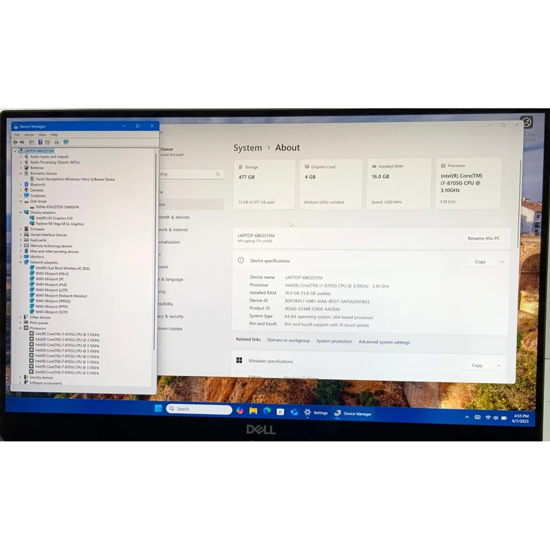 Dell XPS 15 9575 (2-in-1) 15.6" 4K TOUCHSCREEN (16GB RAM, 512GB SSD) Intel Core i7-8706G @ 3.1 GHz AMD Radeon RX Vega M GL, WINDOWS 11