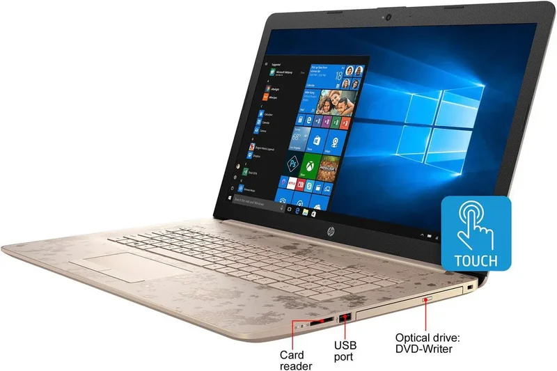 HP 17-by0015cy 17.3" TOUCHSCREEN LAPTOP INTEL CORE I3-7100U @ 2.40GHZ (16GB RAM, 256GB SSD + 1TB HDD) WINDOWS 10 - BEIGE/GOLD/BLACK COLOR