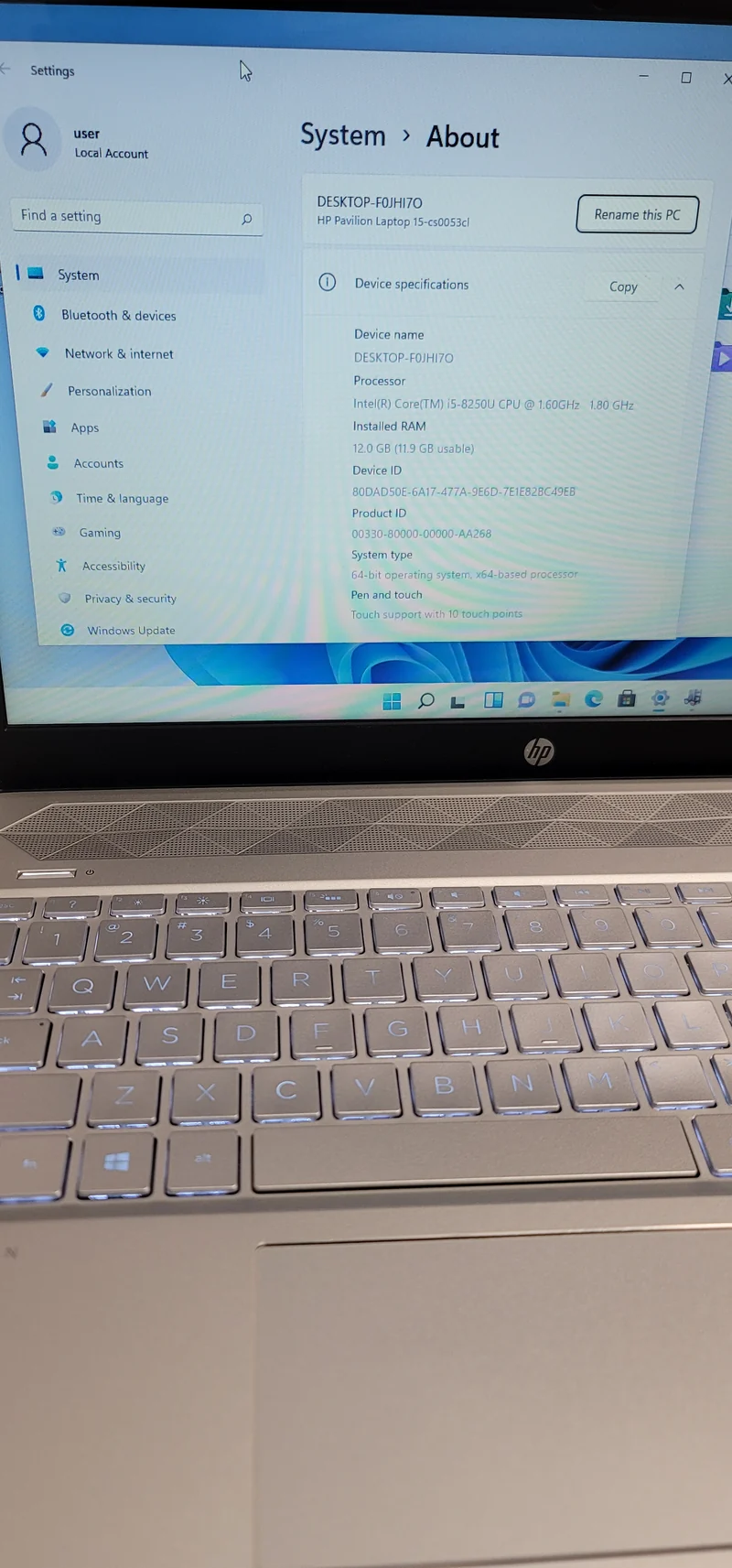 HP Pavilion 15, 15-cs0053cl TOUCHSCREEN 15.6" Laptop, Intel Core i5-8250U (12GB RAM, 256GB SSD) Windows 11, Backlit Keyboard