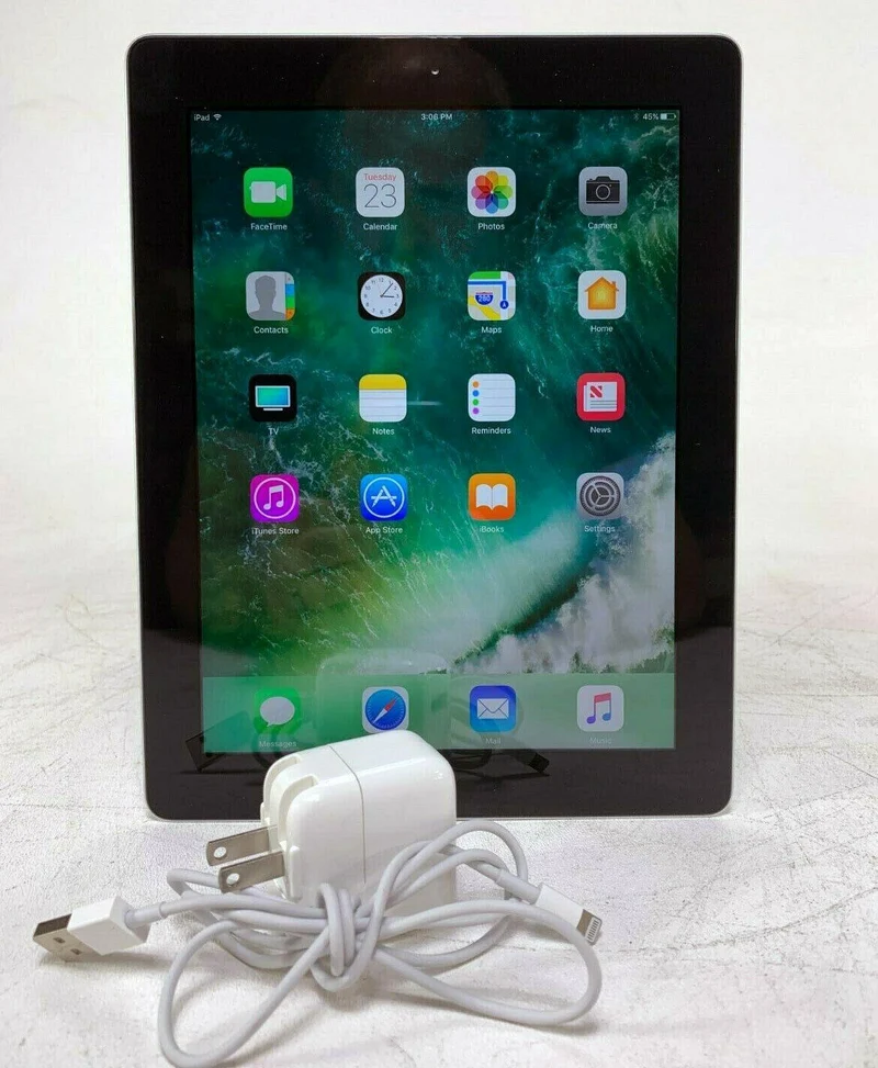 Apple iPad 4th Generation, 9.7in (16GB, 32GB, 64GB, 128GB) Wi-Fi + Cellular, Retina, Siri - iOS 10 Tablet + Case + Charger