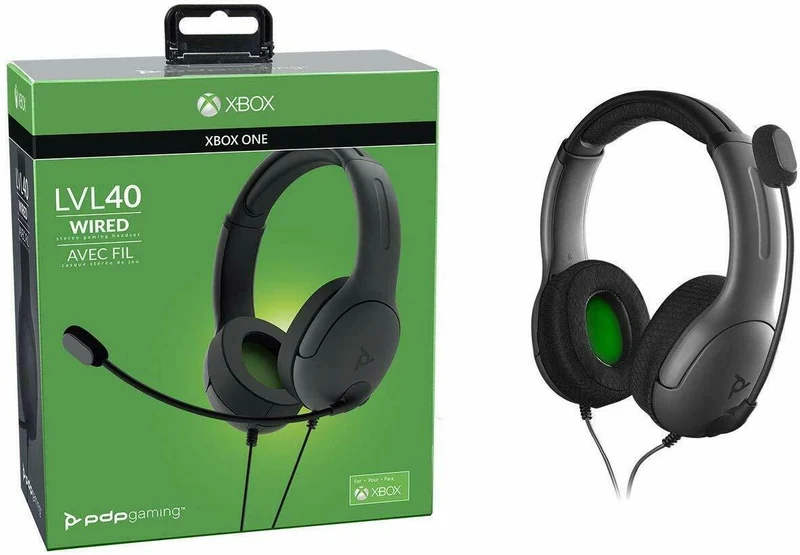 PDP Gaming LVL40 Wired Stereo Headset w/ Microphone for Microsoft Xbox One, Noise-cancelling, Black/Gray, 048-141-NA