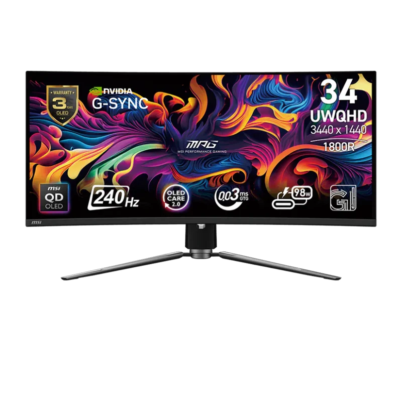 Monitor Gaming MSI MPG 341CQPX QD-OLED 34" UWQHD 3440x1440 240Hz 0.03ms GtG HDR True Black 400 HDMI 2.1 DP 1.4a G-SYNC Compatible