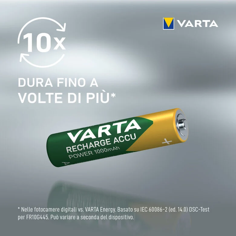 Varta Recharge Accu Power AAA 1000 mAh Blister da 2 (Batteria NiMH Accu Precaricata, Micro, ricaricabile, pronta all'uso)
