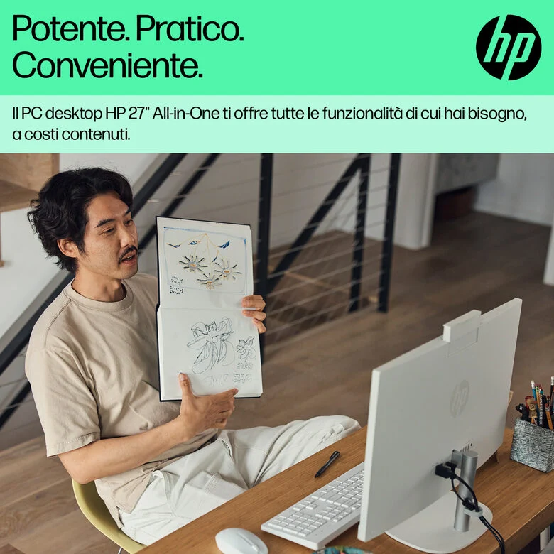 HP 27-cr0061nl Intel® Core™ i5 i5-1335U 68,6 cm (27") 1920 x 1080 Pixel PC All-in-one 16 GB DDR4-SDRAM 512 GB SSD Windows 11 Home Wi-Fi 6 (802.11ax) Bianco