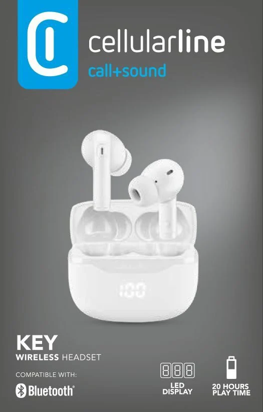 Cellularline Key Auricolari TWS Bluetooth custodia di ricarica e display led
