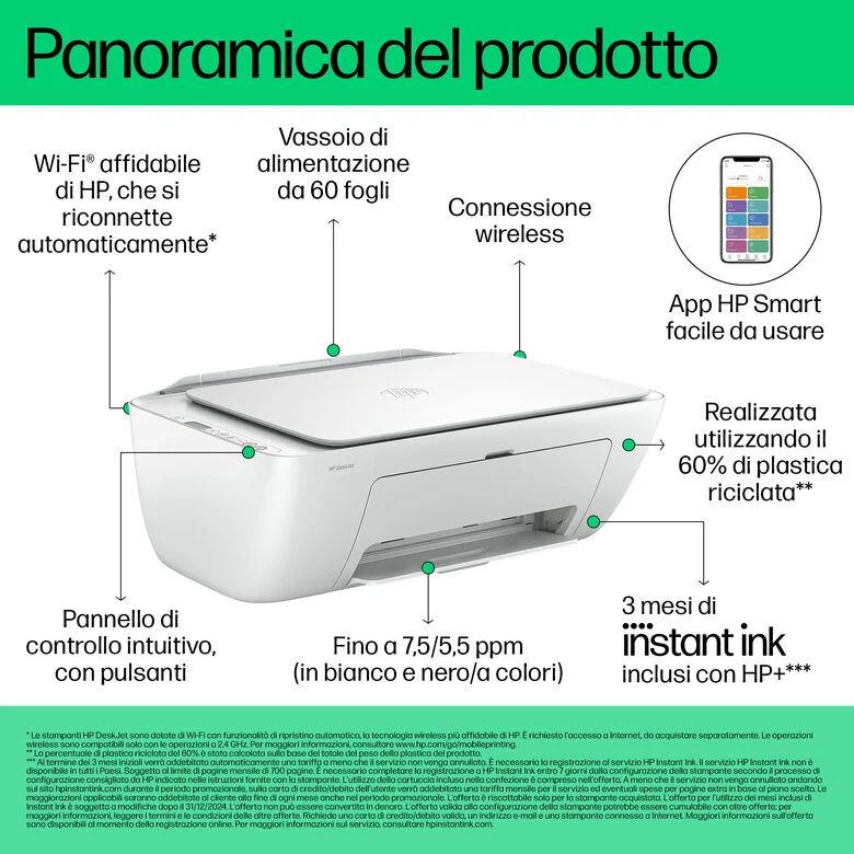 HP DeskJet 2810e Wireless All-in-One Colore Stampante, Instant Ink; Fotocopiatrice, scanner