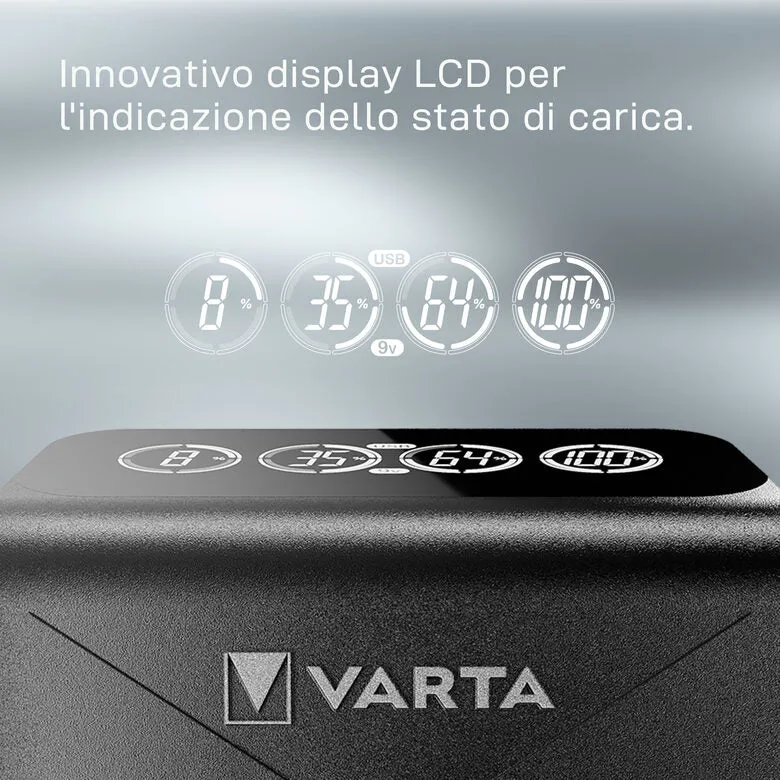 Varta LCD Plug charger+ AA & AAA ((Batterie ricaricabili NiMH incl. 4x AA 2100 mAh accu), nero