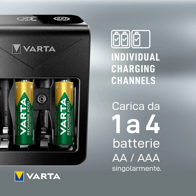 Varta LCD Plug charger+ AA & AAA ((Batterie ricaricabili NiMH incl. 4x AA 2100 mAh accu), nero