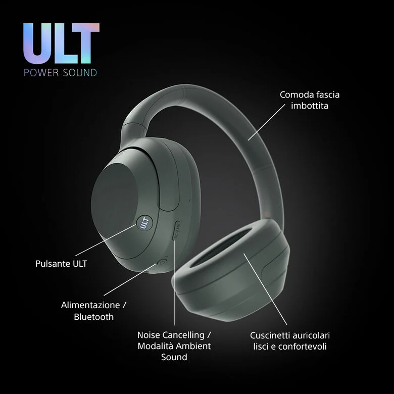 Sony ULT WEAR - Cuffie Bluetooth Wireless con ULT POWER SOUND, bassi profondi, Noise Cancelling, ottima qualità delle chiamate, durata della batteria fino a 30 ore, IOS e Android
