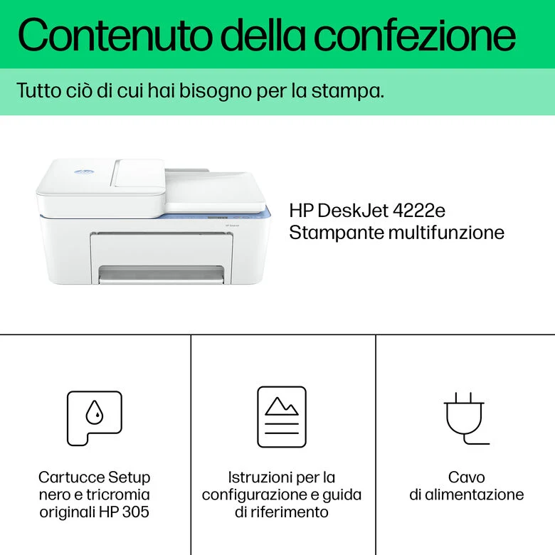 HP DeskJet 4222e Wireless All-in-One Colore Stampante, Instant Ink; Fotocopiatrice, scanner