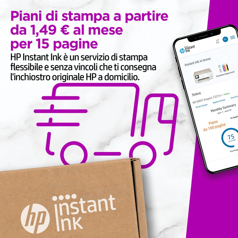 HP ENVY Inspire 7221e Wireless All-in-One Colore Stampante, Instant Ink; Stampa di foto