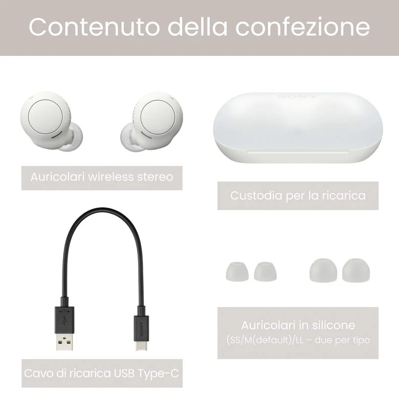 Sony Auricolari WF-C500 True Wireless - Fino a 20 ore di durata della batteria con custodia di ricarica - Compatibile con l'Assistente Vocale - Microfono integrato per le telefonate - Connes