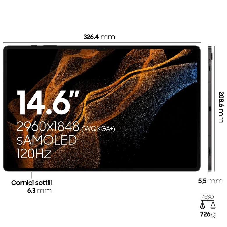 Samsung Galaxy Tab S8 Ultra Tablet Android 14.6 Pollici Wi-Fi RAM 12 GB 256 GB Tablet Android 12 Graphite [Versione italiana]