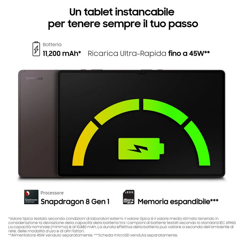 Samsung Galaxy Tab S8 Ultra Tablet Android 14.6 Pollici Wi-Fi RAM 12 GB 256 GB Tablet Android 12 Graphite [Versione italiana]