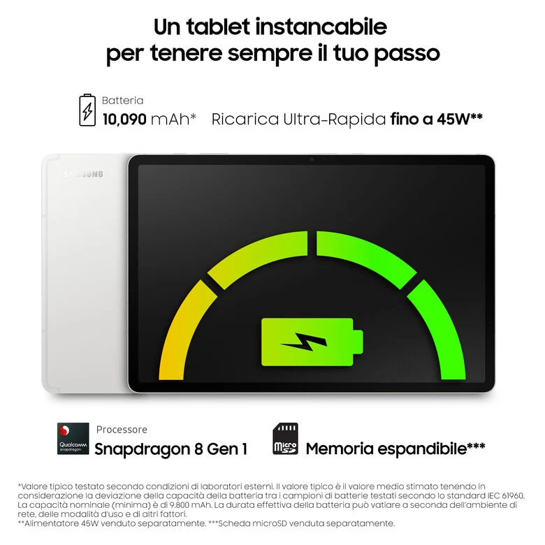 Samsung Galaxy Tab S8+ Tablet Android 12.4 Pollici Wi-Fi RAM 8 GB 256 GB Tablet Android 12 Silver [Versione italiana]