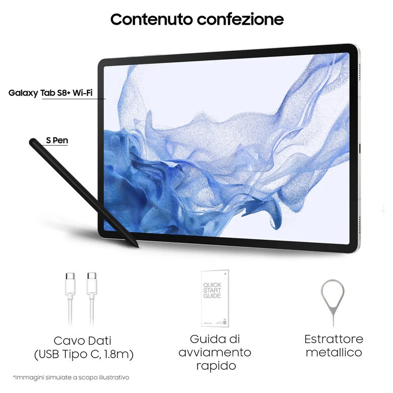 Samsung Galaxy Tab S8+ Tablet Android 12.4 Pollici Wi-Fi RAM 8 GB 256 GB Tablet Android 12 Silver [Versione italiana]