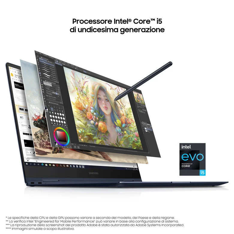 Samsung Galaxy Book Pro 360 , 13.3”, Windows 11 ready, portatile 2-in-1 con S Pen, Intel Core i5 (Intel Evo), 8 GB RAM, 512 GB SSD, Mystic Silver