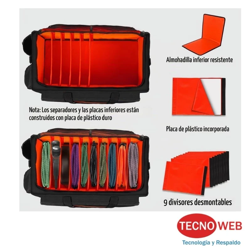 Bolso para cables: Sonidistas o DJ's con 9 Divisores ajustables Timoxi TM00019