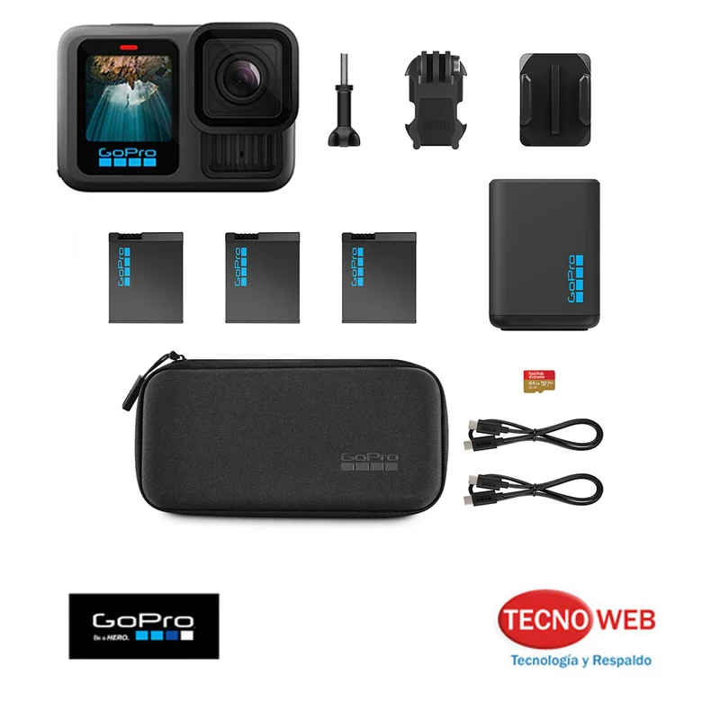 Cámara GoPro Hero 13 + 3 Baterías + Cargador + Micro SD 64 GB con Estuche