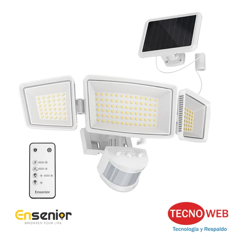 Panel de luz triple con Batería, Sensor de movimiento y Panel Solar
