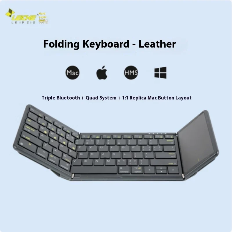 LEICKE Genuine Leather Foldable Bluetooth Keyboard with Touchpad 7 Color Backlight & Mac Layout for Phones/iPad/Mac/PC