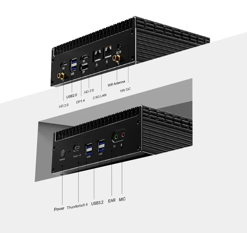 GTBOX IT12-F Fanless Mini PC Intel Core 12 Gen i5 1235U i7 1255U Dual LAN 4K Output Supoort Windows 11 Industrial Computer
