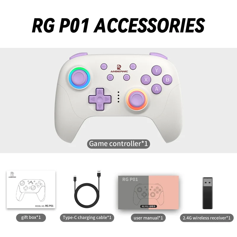 ANBERNIC RG P01 Gamepad Wired Wireless Bluetooth RGB Hall Effect Joystick Game Controller for PC Android IOS Steam