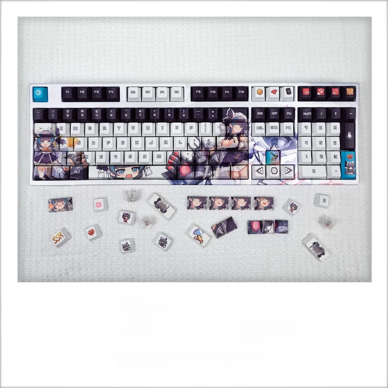 129 Keys/Set Azur Lane HMS Cheshire Cute Neko Girl PBT Cherry Profile for MX Switch Keycap for Mechanical Keyboard Game Custom