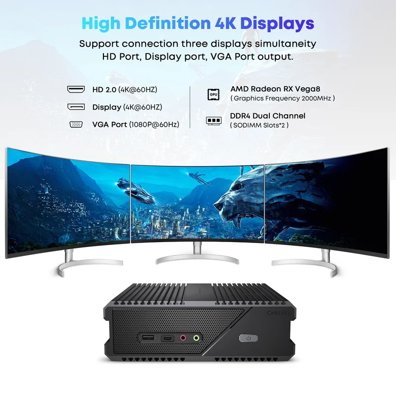 CHUWI RZBOX 16GB 512GB Mini Desktops AMD Ryzen 7 5800H 8 Cores 16 Threads Up to 4.4GHz AMD Radeon Graphics Windows 11 Gaming PC