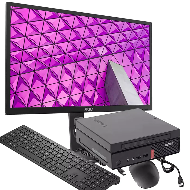 Bundle PC Lenovo ThinkCentre M920Q Mini PC | Intel Core i5-8500T | SSD 512GB | Windows 11 Pro Attacco VESA e DVD Monitor LED AOC 22P1W 22″ FullHD e Kit Mouse e Tastiera Il tuo ufficio in un formato mini