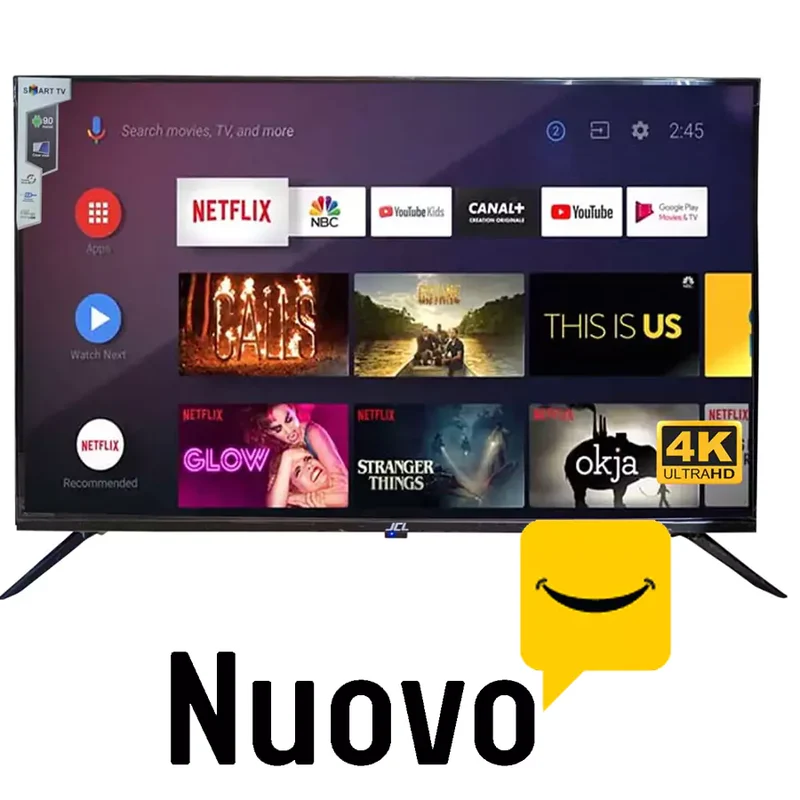 JCL 43UHDS Smart TV 43" LED UHD 4K Android TV 9.0 WiFi DVB-T2 Colori cristallini e sistema operativo Android per una TV 4K senza compromessi