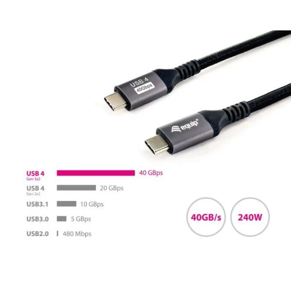 Equip 128381 Cavo USB 4 Gen 3 da C a C, M/M, 1,2 m, PD3.1 240W, 8K/60Hz, 40Gbps, nero