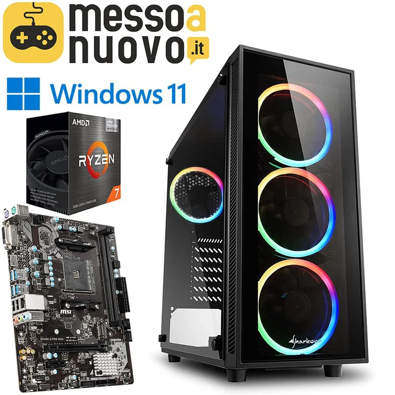 PC da Gaming | AMD Ryzen 7 5700G 4.6Ghz | Ram 16Gb | SSD m.2 nvme 500Gb | Radeon RX Vega 8 | Windows 11 Pro Il PC da gaming perfetto per il FullHD