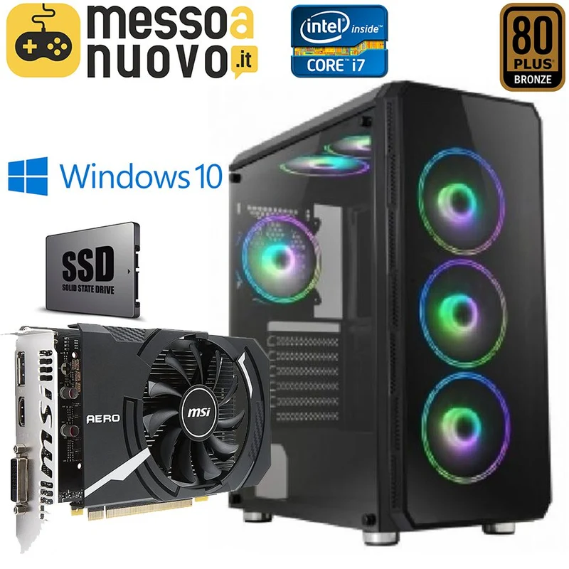 PC da Gaming | Intel Core i7 | Ram 16Gb | SSD 480Gb | Nvidia Geforce GTX 1050Ti 4Gb | Windows 10 Pro Il PC da gaming per il FullHD spendendo poco