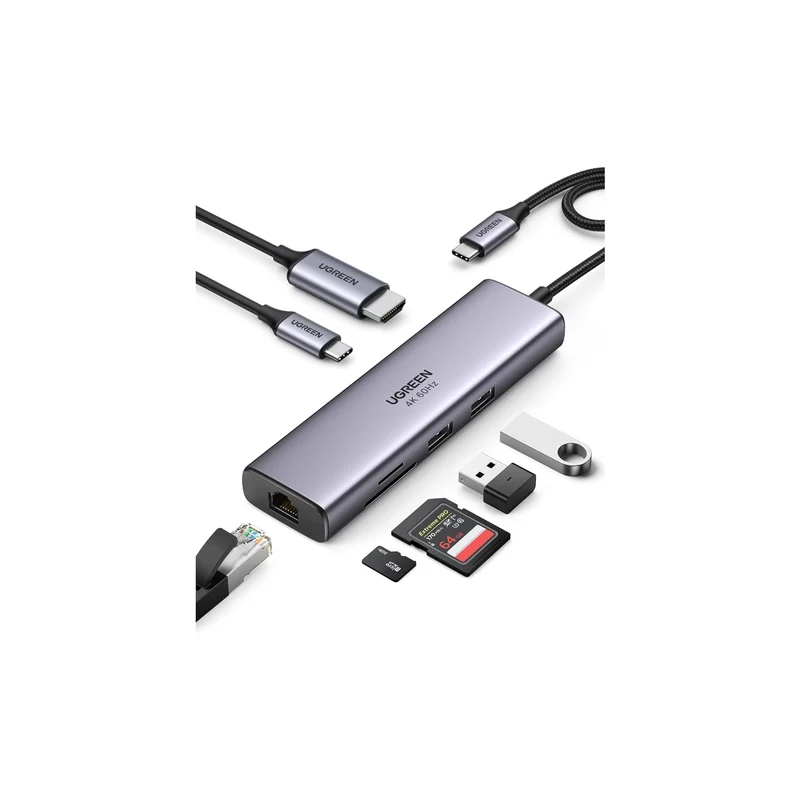 UGREEN Revodok USB-C Adpater/Hub 7-in-1 - USB C Adapter 4K 60Hz HDMI, Gigabit Ethernet, PD 100W, SD/TF, 2*USB A Ports, USB C Docking Station