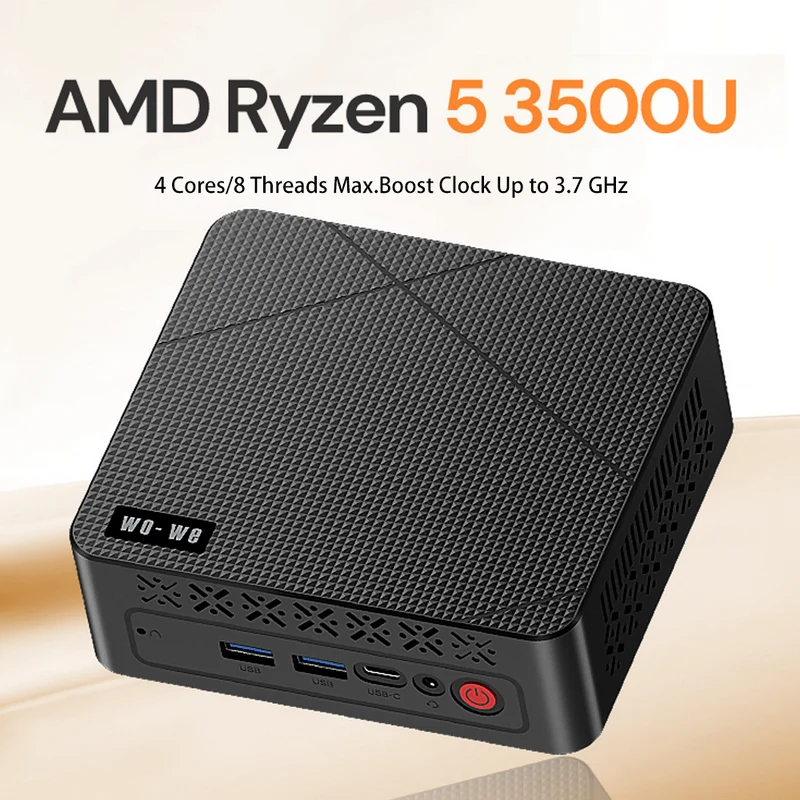 2026 wo-we P6 Lite Mini PC AMD Ryzen 5 3500U 8GB DDR4 RAM 256GB NVME SSD, mini gaming pc with USB-C, Triple 4k Display Micro PC, Support 2.5''SSD, WIFI5, BT