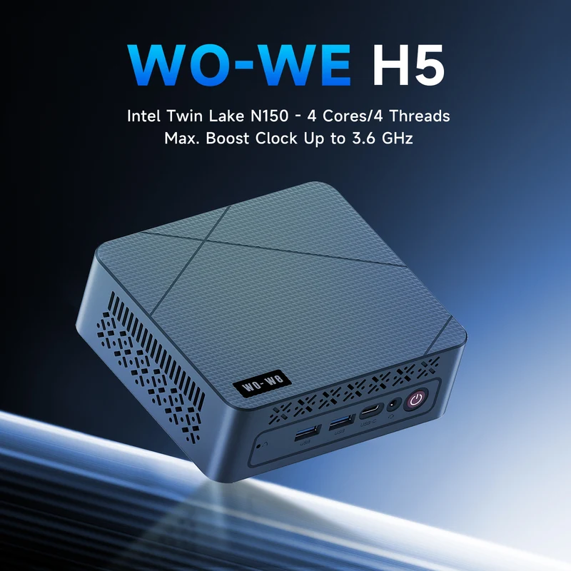 wo-we H5 Mini PC N150 (Max 3.6GHz) Mini Computer, 16GB DDR4 RAM 512GB PCIe SSD, Graphics 4K Triple Display Dual HDMI 2.0/USB-C/USB3.2 WiFi 5 & BT 5.2