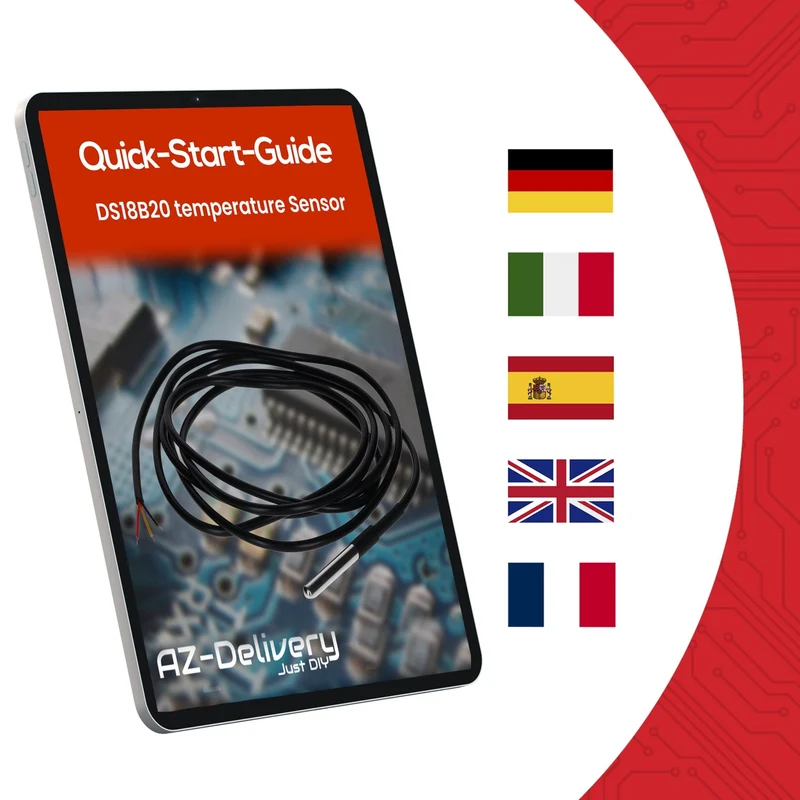 DS18B20 2m Kabel digitaler Edelstahl Temperatursensor Temperaturfühler, wasserdicht kompatibel mit Arduino und Raspberry Pi inklusive E-Book