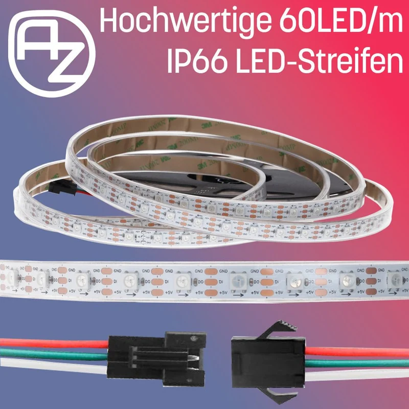 WS2812B 60 LEDs/m 60 Pixels/m LED Strip RGB adressierbarer LED Streifen mit 5050 SMD LEDs IP66 Weiss Wasserdicht Staubdicht